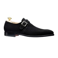 Men Black Monk Single Buckle Strap Rounded Derby Toe Suede Genuine Leather Shoes - Thumbnail 2