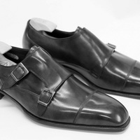 Black Monk Double Buckle Strap Rounded Derby Cap Toe Genuine Leather Dress Shoes - Thumbnail 4