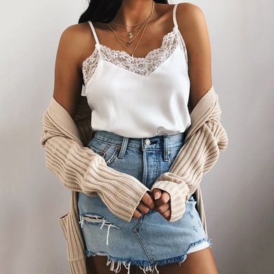 Sling Lace V-Neck Backless Vest Shirt