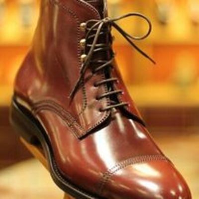 New handmade brown ankle high cap toe lace up formal boot in original leather for gentlemen - Thumbnail 4