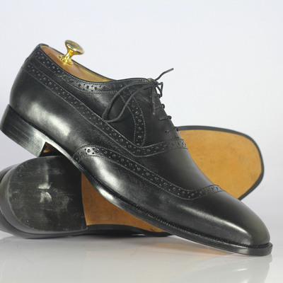Men's black square toe leather shoes, men's dress shoes - Thumbnail 3