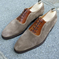 Awesome Looking Casual Outfit Handmade Grey Lace Up Shoes In Suede For Gentlemen - Thumbnail 1