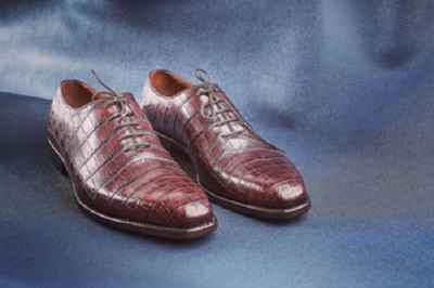 Handmade Men Brown Lace Up Dress Crocodile Texture Leather Office Shoes