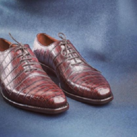 Handmade Men Brown Lace Up Dress Crocodile Texture Leather Office Shoes - Thumbnail 1