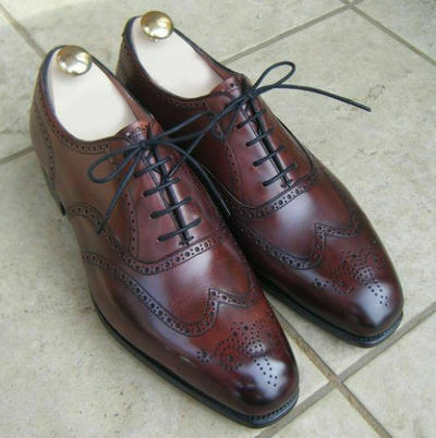 Handmade brown wingtip brogue shoes, men dress lace up shoes, formal shoes mens