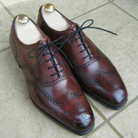 Handmade brown wingtip brogue shoes, men dress lace up shoes, formal shoes mens - Thumbnail 1