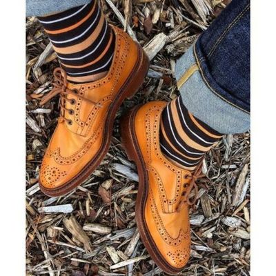 Handmade men's wing tip good year welted shoes, men tan brogue dress shoes
