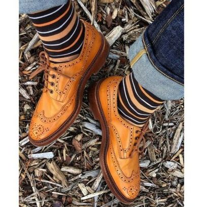 Handmade Men's Wing Tip Good Year Welted Shoes, Men Tan Brogue Dress Shoes