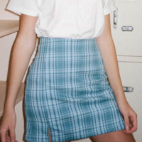 Free Shipping-BABY BLUE CHECK MINI SKIRT - Thumbnail 1