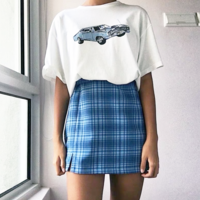Free Shipping-BABY BLUE CHECK MINI SKIRT - Thumbnail 3