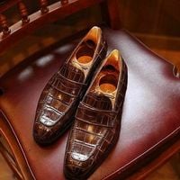 Handmade men brown crocodile shoes, textured leather dress shoes, formal shoe - Thumbnail 1