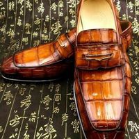 Handmade alligator texture shoes for men, men crocodile moccasin shoes, leather - Thumbnail 4