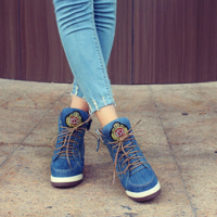 High Quality Lace up Denim Booties - Thumbnail 1