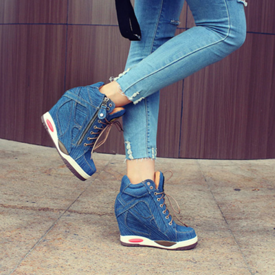 High quality lace up denim booties