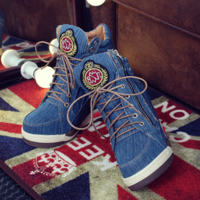 High Quality Lace up Denim Booties - Thumbnail 3