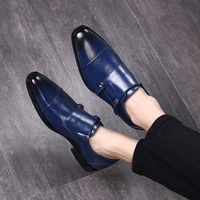 Blue Monk Shoes Premium Quality Leather Burnished Cap Toe Double Buckle Strap - Thumbnail 1