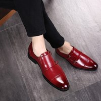 Monk Shoes Maroon Patent Leather Burnished Cap Toe Double Buckle Premium Quality - Thumbnail 4