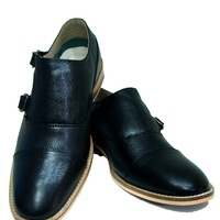 Monk Shoes Men Blue Premium Quality Leather Cap Toe Double Buckle Strap Handmade - Thumbnail 1