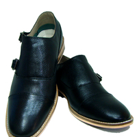 Monk Shoes Men Blue Premium Quality Leather Cap Toe Double Buckle Strap Handmade - Thumbnail 4