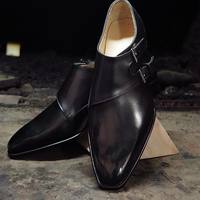 Handmade Men Double monk Leather Dress shoes, Black leather formal shoes for men - Thumbnail 4
