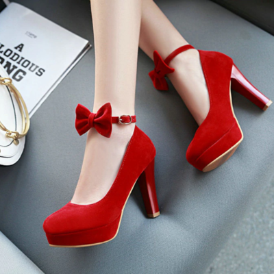 Bow ankle strap high heels shoes