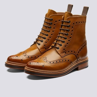 Men's brown high ankle leather premium quality brouging wing tip lace up boots - Thumbnail 2