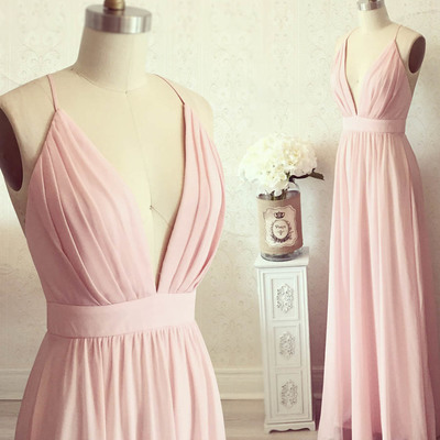 Pink chiffon prom dress simple evening dress - Thumbnail 5