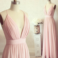 Pink chiffon prom dress simple evening dress - Thumbnail 1