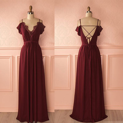 Burgundy chiffon long prom dress evening dress - Thumbnail 5