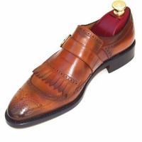 Handmade Men Brogue Fringes Monk Strap Dress Shoes, Real Leather Office Shoes - Thumbnail 4