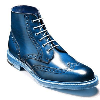 Blue color men high ankle wing tip burnished toe genuine leather lace up boots - Thumbnail 2