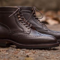 Men's Chocolate Brown Handcrafted Brogue Wingtip Ankle Real Leather Dress Boots - Thumbnail 1