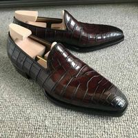 Handmade Men Crocodile Texture Leather Moccasin Dress Shoes, Real Leather Shoes - Thumbnail 1