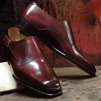 Handmade Men Maroon Single Monk Strap Square Toe Dress Shoes, Real Leather Shoes - Thumbnail 1