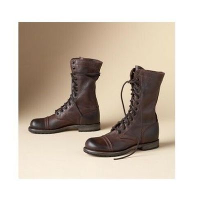 Handmade men brown military boots, men real leather biker boots, lace up boots - Thumbnail 3