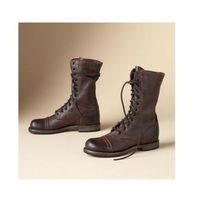 Handmade men brown military boots, men real leather biker boots, lace up boots - Thumbnail 1