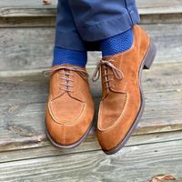 Handmade Men's Brown Round Toe Lace Up Dress Shoes, Real Suede Office Shoes - Thumbnail 1
