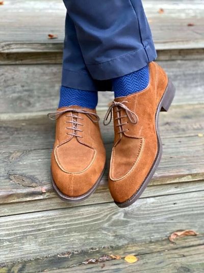 Handmade Men's Brown Round Toe Lace Up Dress Shoes, Real Suede Office Shoes