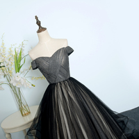 Black tulle long prom dress evening dress - Thumbnail 2