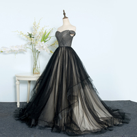 Black tulle long prom dress evening dress - Thumbnail 3