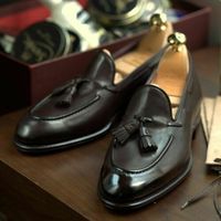 Handmade Men's Loafer Tassels Cap Toe Dress Shoes, Real Leather Office Shoes - Thumbnail 4
