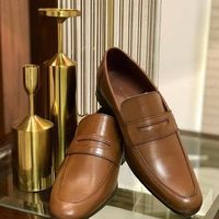 Handmade Men's Brown Cap Toe Moccasin Dress Shoes, Real Leather Office Shoes - Thumbnail 1