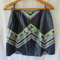 Silk Navy Mini Skirt w/Aztec Print - Thumbnail 3