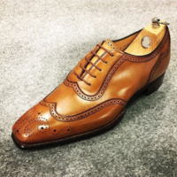 Handmade men derby shoes, brogue wingtip dress shoes, leather shoes for mens - Thumbnail 4