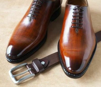 Handmade Men's Brown Round Toe Formal Lace Up Dress Shoes, Real Leather Shoes
