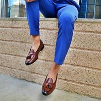 Handmade Men's Brown Tassels Round Toe Loafer Casual Shoes, Real Leather Shoes - Thumbnail 1