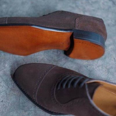 Handmade men's brown brogue dress lace up shoes, real suede business shoes - Thumbnail 2