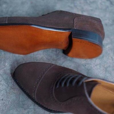 Handmade Men's Brown Brogue Dress Lace Up Shoes, Real Suede Business Shoes