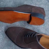 Handmade Men's Brown Brogue Dress Lace Up Shoes, Real Suede Business Shoes - Thumbnail 1