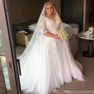 Plus size wedding dresses bridal gown with half sleeves - Thumbnail 3
